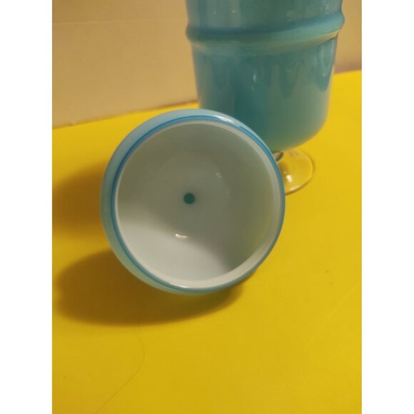 9" Gunnar Ander Design Encased Blue/Turquoise Opaline Art Glass Jar Lidded - Picture 5 of 12